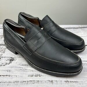 Adelante Shoes Mens Size 10.5 D Black Waxed Leather The Luca Penny Loafers EUC